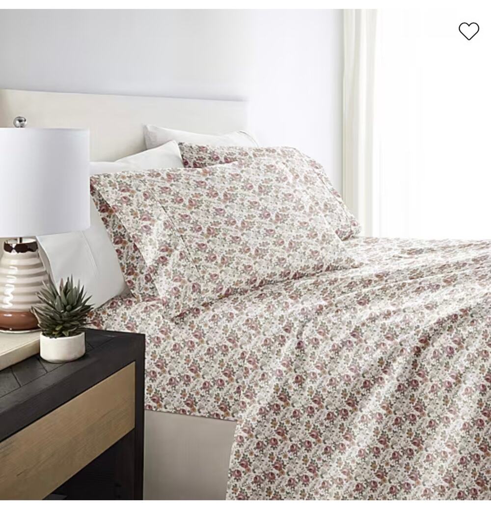 NEW! Casual Comfort iEnjoy KING 4PC Blooming Floral Patterned Sheet Set Rose